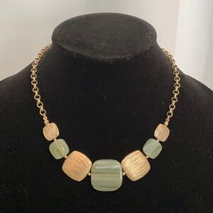 Jones New York Olive Green and Gold Tone Choker Necklace